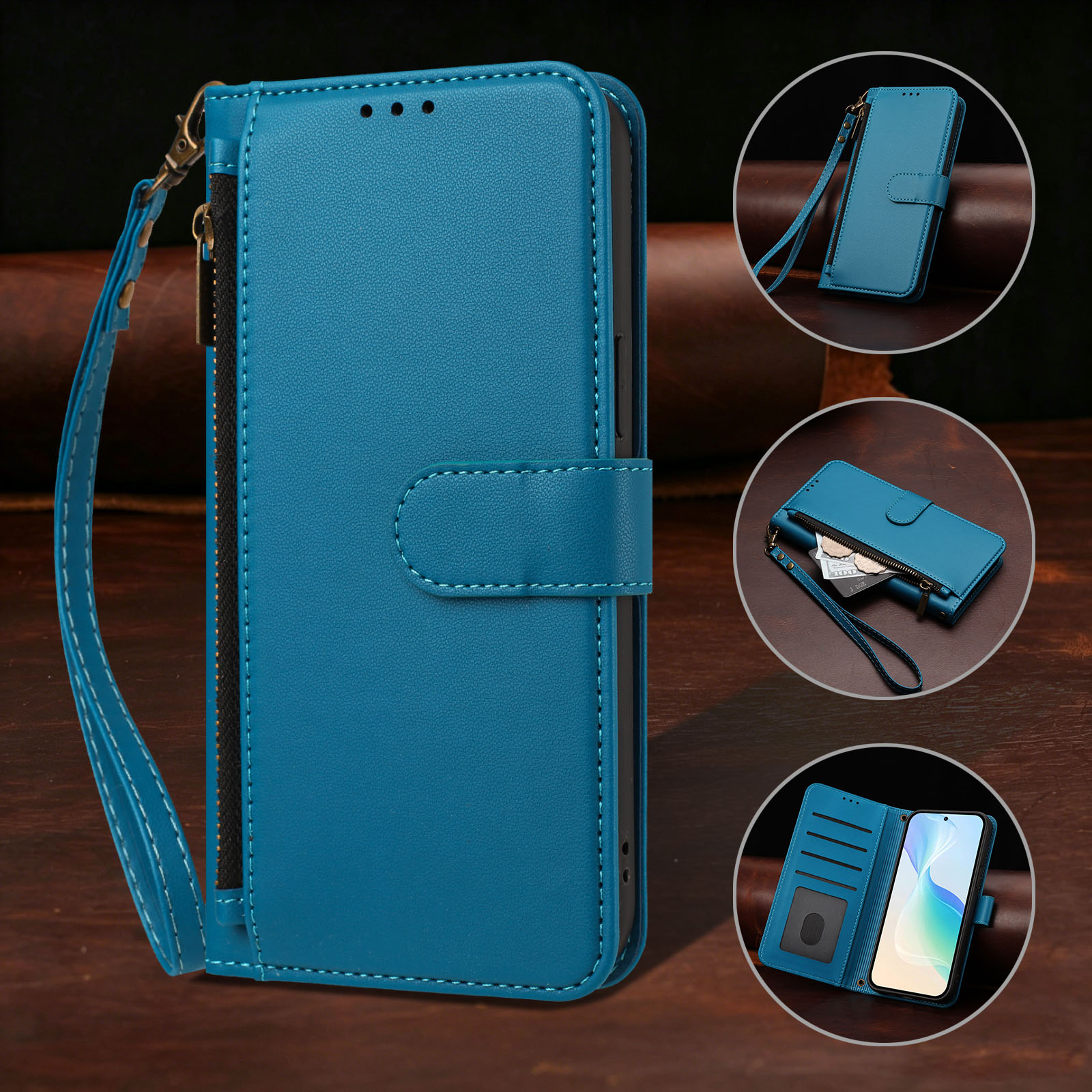 Phone Cases Moto G 2025 - Crossbody Zipper Pocket Leather Flip Case